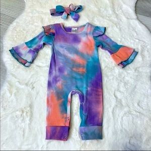 Tie Dye Ruffle Romper with Headband NWT Baby Girl Toddler Girl